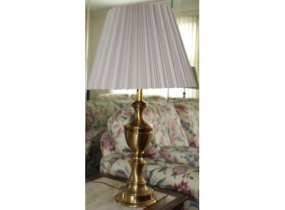 PAIR  Lamps, 32' Tall  Brass With Rose Shades. 3 Dimmer Lights.  (099)
