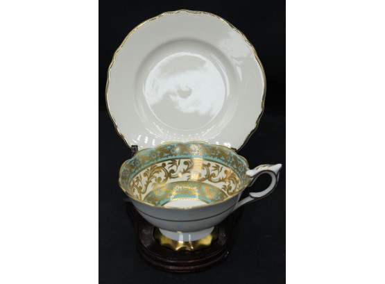 Cup And Saucer, Blue And Gold Colors. Cup Is Royal Stafford Bone China, Made In England, Est 1845 (030)