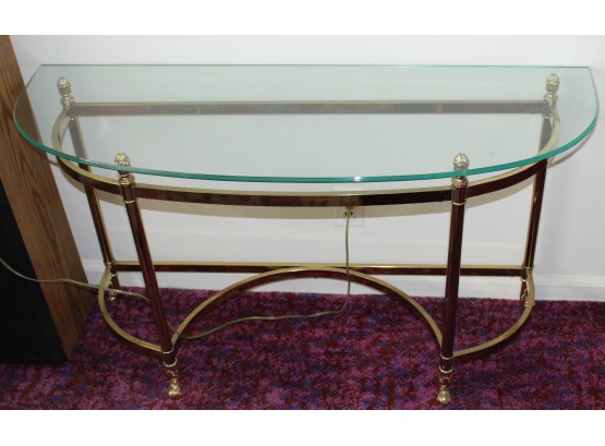 Beautiful Glass & Bass Occasional Table. 46'W 16'D 26'H (093)