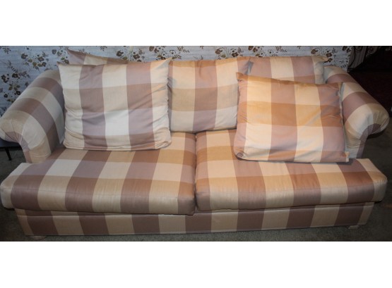 Comfortable Bauhaus Sofa, Checker Pattern Cream And Dusty Rose. 80'W 36'D 28'H (157)
