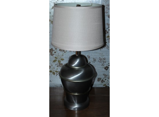 Stylish Silver Tone Lamp, Metal With Cream Shade. 3 Dimmer Light, Works. 30' Tall.