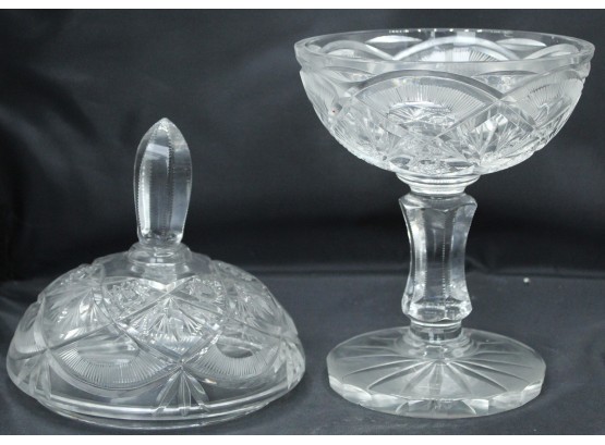 Crystal Candy Dish With Lid, Large Handle, With Stem. (022)
