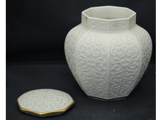 Lenox Arabesque Ginger Jar Raised Scroll Vase Ivory Fine China 24k Gold (044)