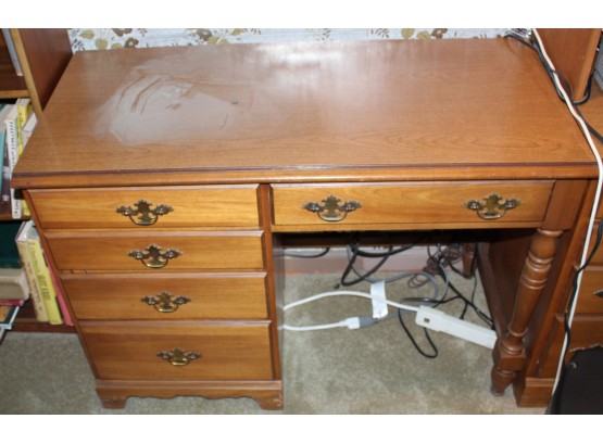 Desk And Chair, Wooden. No Brand. Desk: 40'W 18.5'D 30'H  Chair:  18'W 16'D 29'H (153)