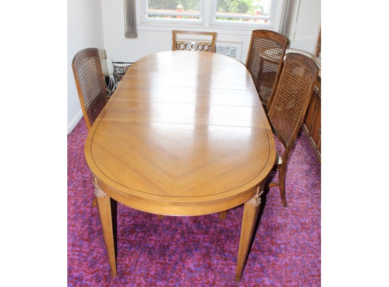 Dining Table With 3 Leaves, With Cane Back Seating 3 Tall Chair And 2 Arm Chairs.#1350 208 WAL.  (086)