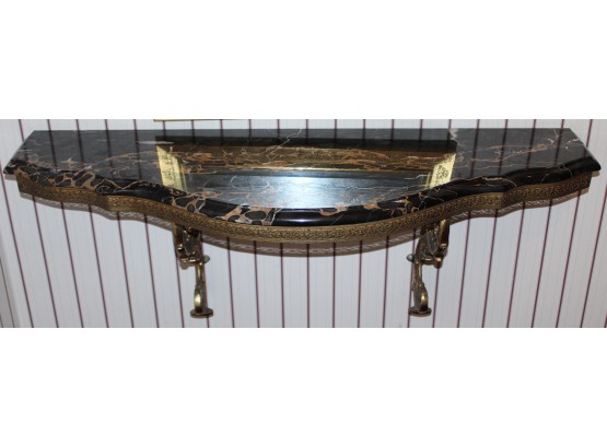 Beautiful Hallway Shelf, Brown And Black Marble With Brass Decorative Base. 40'W 13'D 14'H (115)