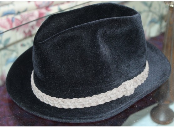 Luper Flechet Fedora. Black. Suede, Made In France. With Brown Plait Around The Hat. Note Damage.(112)