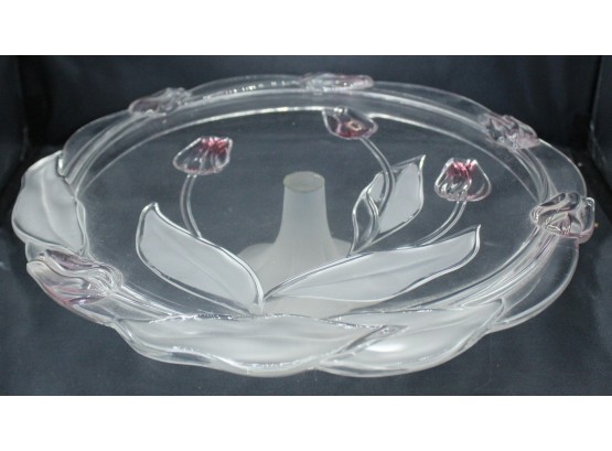 Beautiful Mikasa Crystal Cake Stand, Tulip Pattern, Frosted And Pink Color. (068)