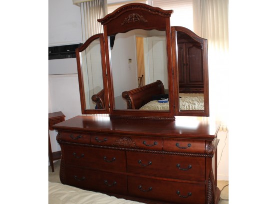 Beautiful Glenwood Bedroom Dresser With Mirror Dresser: 68'W 18'D 33'H   -   Mirror: 58' W X 47'H (124)
