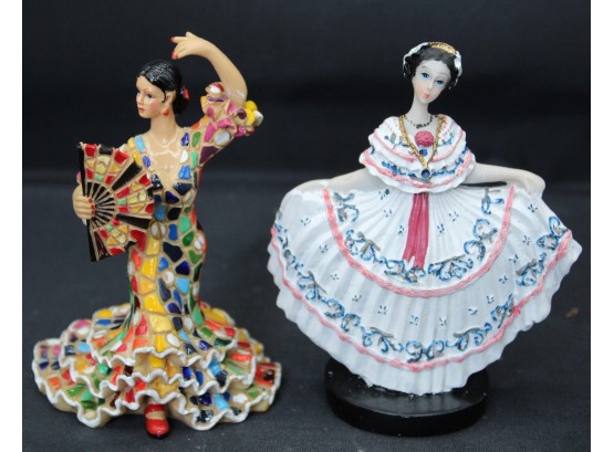 Pair Spanish  Flamingo Dancers  Spain. 1 Is Ole' Modaic Dancing Lady, The Other - Mexican Dress Woman. (079)