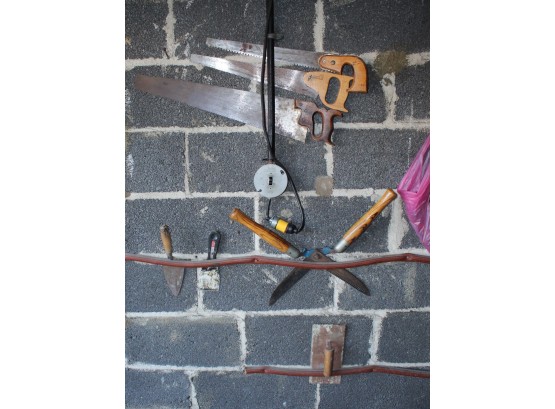 Assorted Tools On Wall, Saws, 25' Long (185)