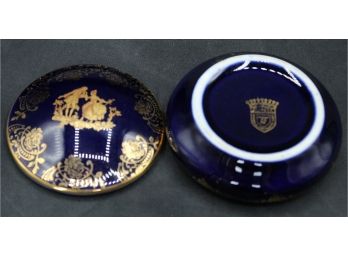 Limoges Sugar Dish With Lid, Made In France. Veritable (?) Porcelain D'art. Blue And Gold (014)