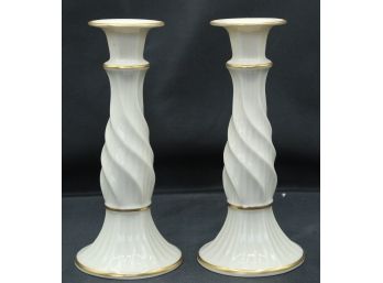 2 Lenox Candlesticks, Made In USA, With Gold Edging (003)