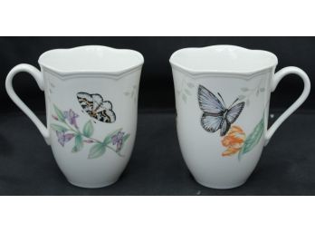 2 Lenox 'Eastern Tailed Blue' Cups. Butterflies, Bees, Flowers Design (016)