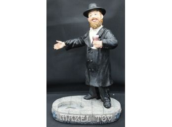 Mazel Tov Wine Bottle Stand, Man With Glass On Cobblestone. Captain Morgan Bottle Not Included (009)
