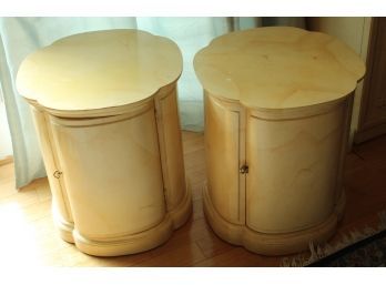 Fabulous Henredon Pair Of Laquered Faux  Goat Skin End Tables W166