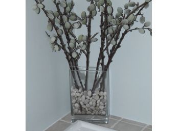 Decorative Pussywillow In Glass With Stones - W181