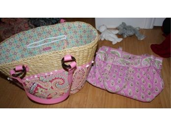 Vera Bradley Woven Pink Paisley Tote Raffia Straw & Weekender Bag- W183