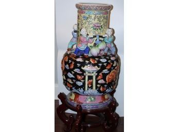 ASIAN MACAU PORCELAIN VASE WITH STAMP ON BOTTOM OF VASE W/Stand  - 195