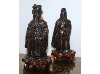 Chinese Dignitary Statues On Wood Stands - 196