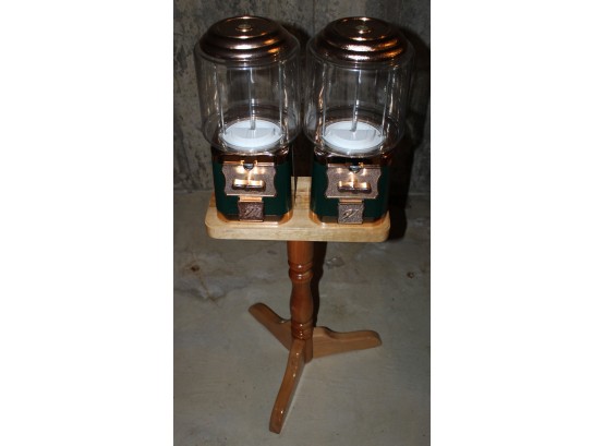 Vintage VENDWORX Double Head Pair 25¢ Gumball  Vending Machine Set With Stand (W198)