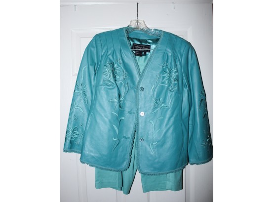 Soft Genuine Leather  Jerry Lewis Classic Luxuries - Aqua Leather Jacket & Pedal Pushers (w193)