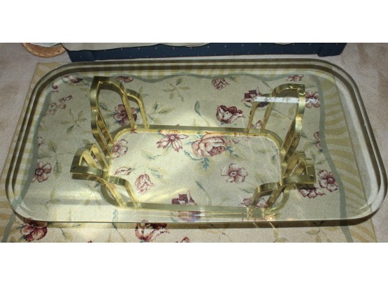 Stunning Mid-Century Rectangular Glass And Brass Coffee Table (083B)