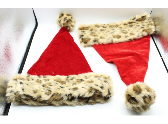 2 Christmas Hats With Leopard Trim (201)