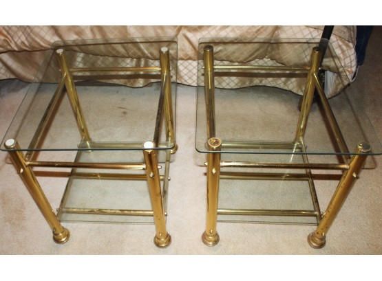 2 Glass Brass Plated End Tables (129)