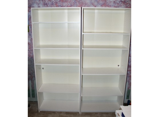 2 White Shelving Units  - Adjustable Shelves
