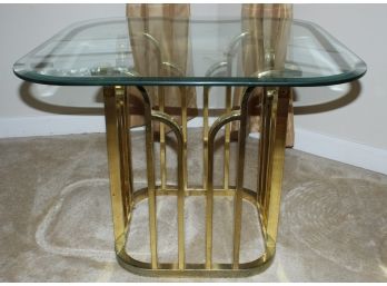 Square Glass And Brass End Table (083A)