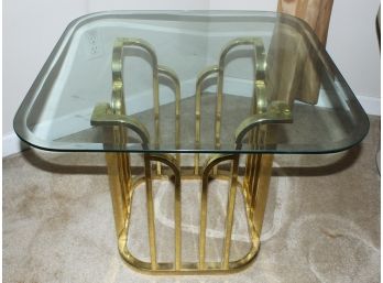 Square Glass And Brass End Table (083)