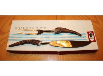 Vintage Anton Wingen Jr 2pc Carving Knife Set Solingen Germany (099)