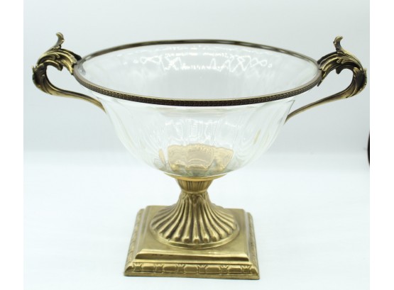 Ethan Allen Glass Bowl With Brass Pedestal (40)