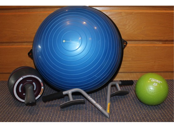 Assorted Workout Gear : Balance Ball, 8lb Fitness Ball,  Perfect Ab Roller, Lo-Bak Trax (OR199)