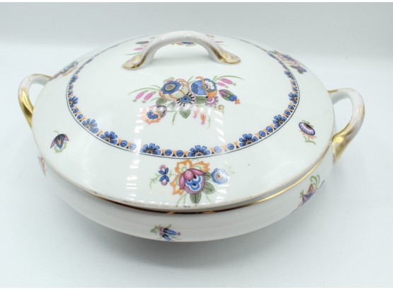 Vtg Crown E Made In Czechoslovakia China Blue Gold Trim Floral Soup Toureen (88)