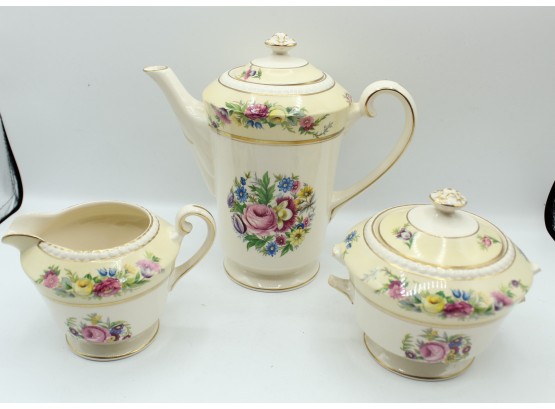 Ambassador Wave Soho Pottery Tea Set Made In England: Tea Pot, Creamer, Sugar Bowl (81)