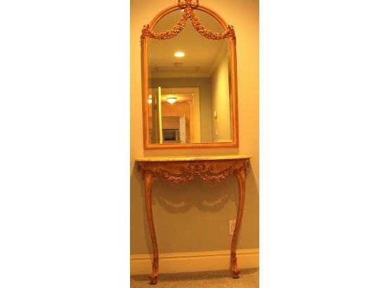 Classy Ornate Marble Top Entry Way Table With Mirror (G202)