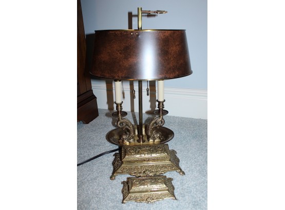 Elegant Brass Bouillotte Carp Style Desk Lamp  With 2  Art Nouveau Brass Triple Stamp Box (Y196)