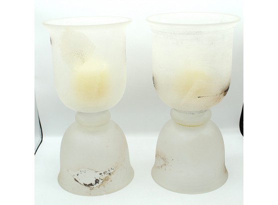 Pair Of Frosted Glass Candle Holders (20)