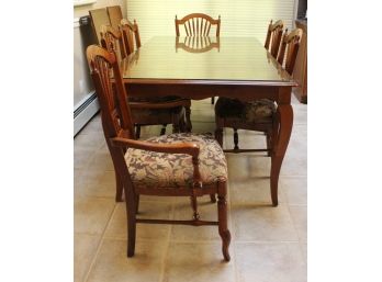 Ethan Allen 'Maison' Wood Table With Glass Top, 6 Chairs, & Leaf (131)