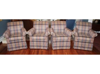 Ethan Allen Plaid Arm Chairs, Set Of 4 (69)