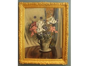 Stunning Gold Gilt Frame Colorful Flower Pot On Canvas , Unknown Artist  (67)