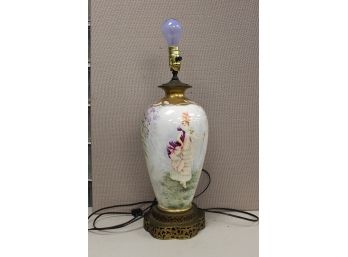 Rare Vintage Signed Polley Porcelain  Hand Painted Table Lamp