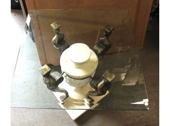 Glass Top Table (Square) With 4 Statue Legs Mounted To Stand