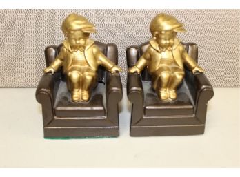 Vintage Nuart Creations Bookends Boy Sitting On Chair  Original Condition