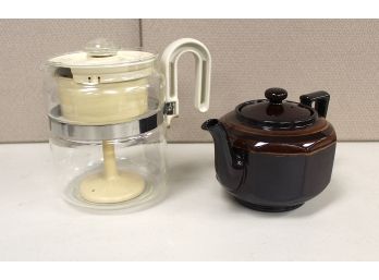 Glass Coffee Percolator And Ceramic Tea Server