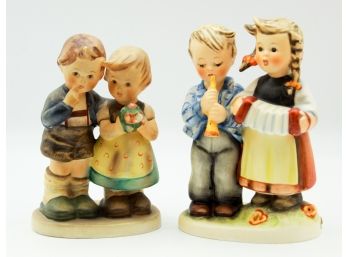2 Vintage Hummel Figurines 'Boy W/ Horn Girl W/ Accordion,  (0204)