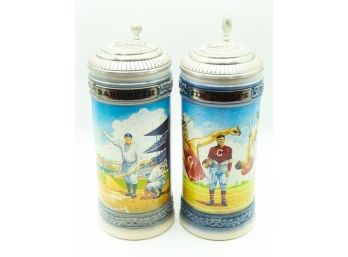 Two Sports Beer Steins Babe Ruth  & Jim Thorpe -Bud Weiser - Anheuser-Busch Hand Crafted Sports Legend (0323)