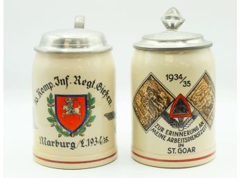 A Pair Of German Stein Mugs With Cover (0290)